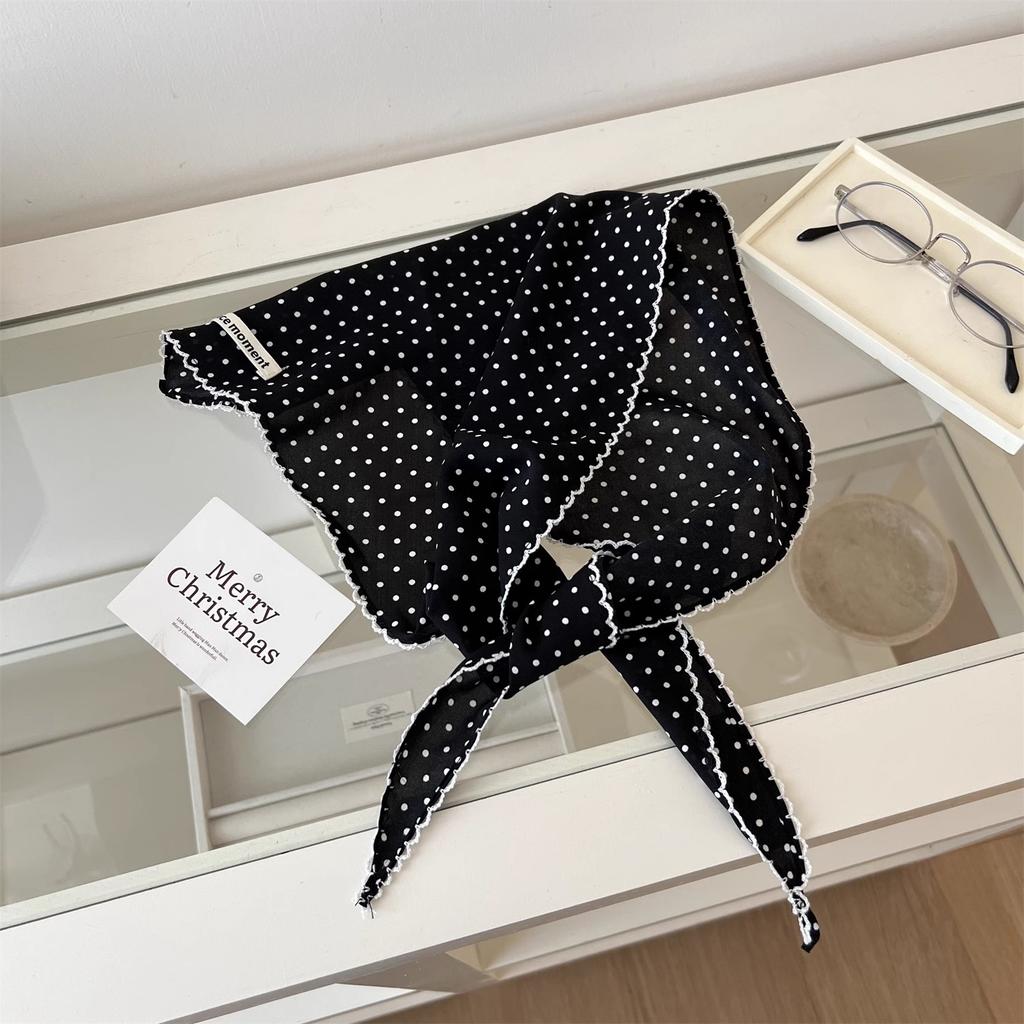 1pcs White Polka Dot Triangle Hair Scarf Wraps for Women Retro Triangle Headscarf Hat Travel Photo Headband Hair Accessories