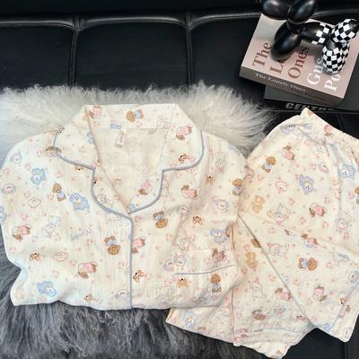 Cotton Pajamas Women'S Spring And Autumn Cute Cartoon Long-Sleeved Trousers Sweet Loose Casual Loungewear Set