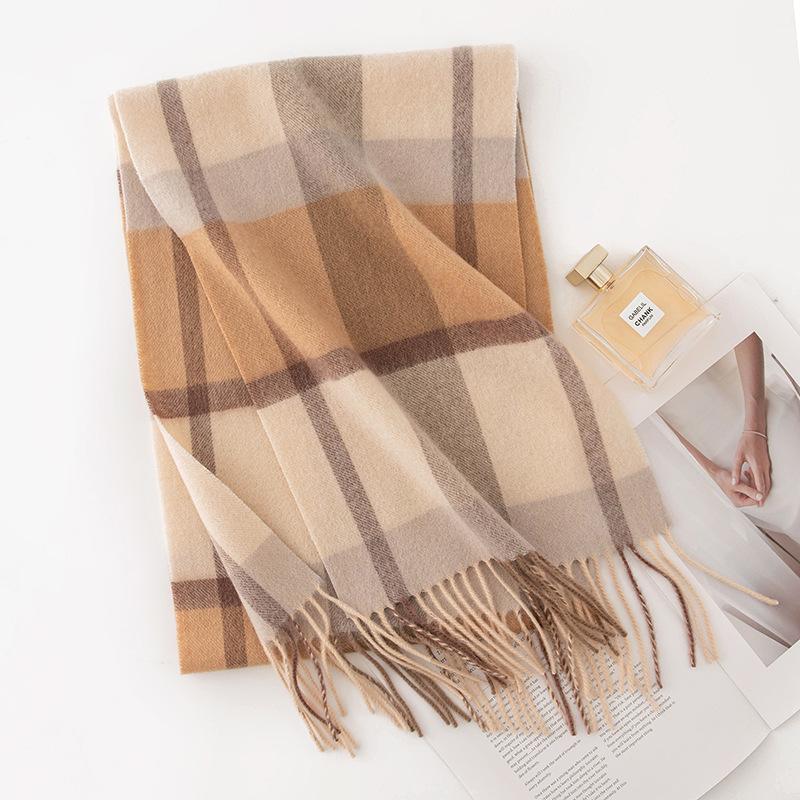 Korean Atmosphere Scarf High Wool Pink Plaid Scarf British Classic Couple Winter Warm Scarf