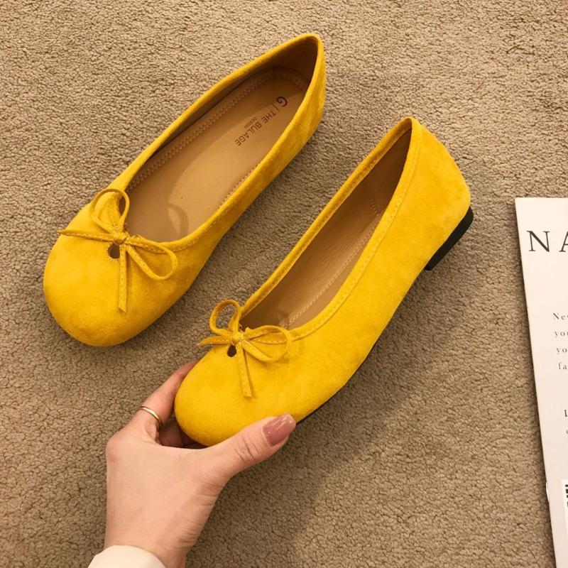 Single Shoes Women's New Flat Bottom Suede Round Head Shallow Mouth Versatile Lazy One-pedal Ballet