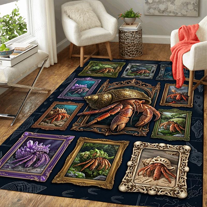 Hermit Crab Gallery Pattern Rug Floor Mat for Living Room or Bedroom Soft and Comfortable Carpet a Gift for Birthday and Holiday.