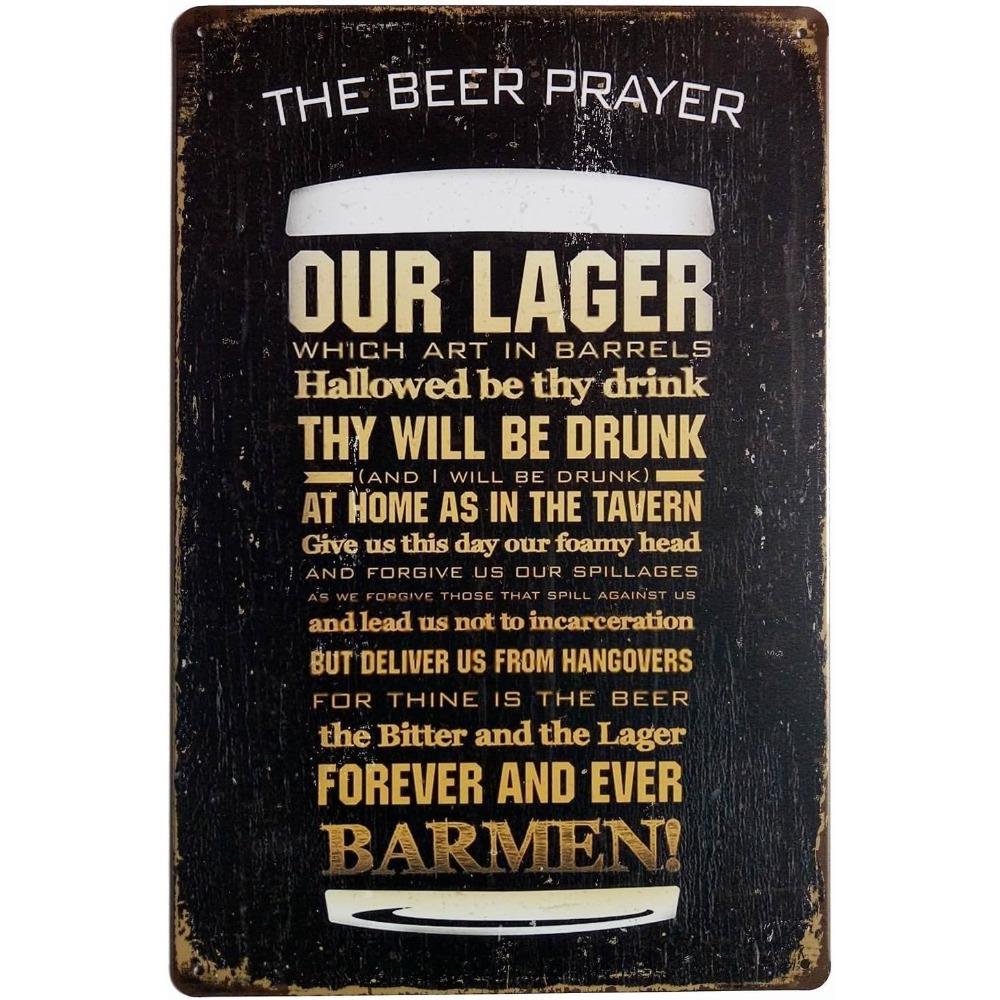 Metal Beer Prayer Sign Vintage Pub Decor Rustic Tin Wall Plaque Home Bar 20x30cm