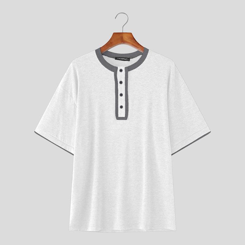 

INCERUN Men Round Neck Short Sleeve Stitching Casual Loose T-shirts 4XL белый