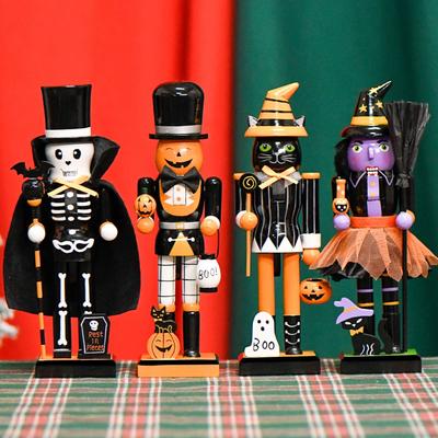 Halloweenská Louskáčková Párty Dřevěná Kostra Dýně Čarodějnice Černá Kočka Figurky Louskáčka Dekorace na Sváteční Stoly Stolní Desku Krb