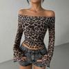 Import and Export, Women's Clothing, Fashion Sexy Spice Girls Europe and America One Shoulder Long Sleeve T-Shirt Women's Leopard Print Top
