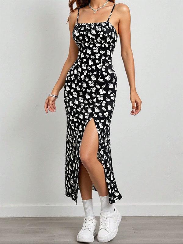 2025 Floral Midi Wrap Dress with Suspenders for Women