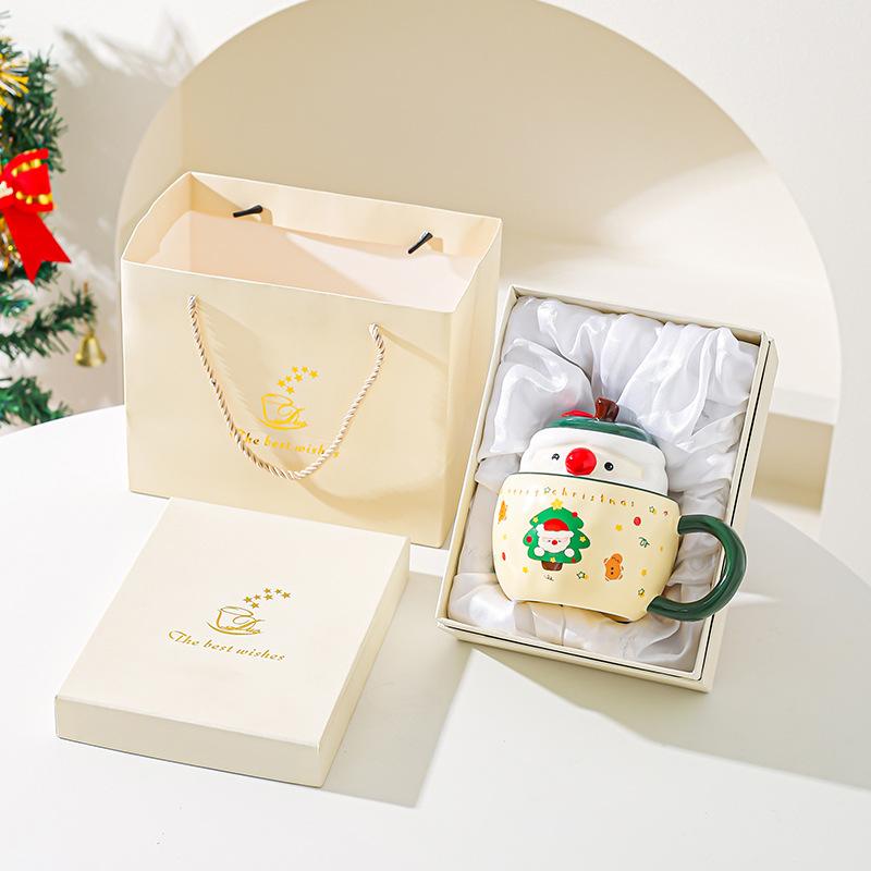 Weihnachtsgeschenke Friedensfrucht Keramiktasse mit Deckel Kreativer Becher für Mädchen Niedliche Haushalts-Wasserbecher Büro