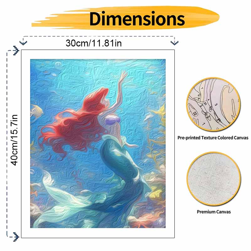 Disney Oil Painting DIY Digital Painting The Little Mermaid Underwater Scene HandPainted Living Room Entryway Wall Art.