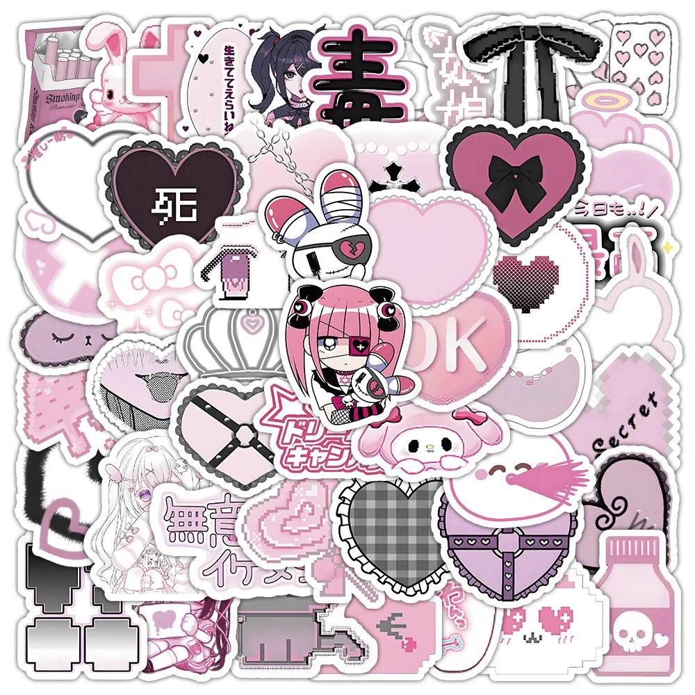 100PCS Pink Cute Goth Style Cartoon Stickers Suitcase Scrapbooking Laptop Stationery Toy Kawaii Graffiti Sticker Decorative