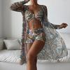 3 Pcs/Set Bikini Cover Up Set Contrast Color Long Sleeves Cover Up