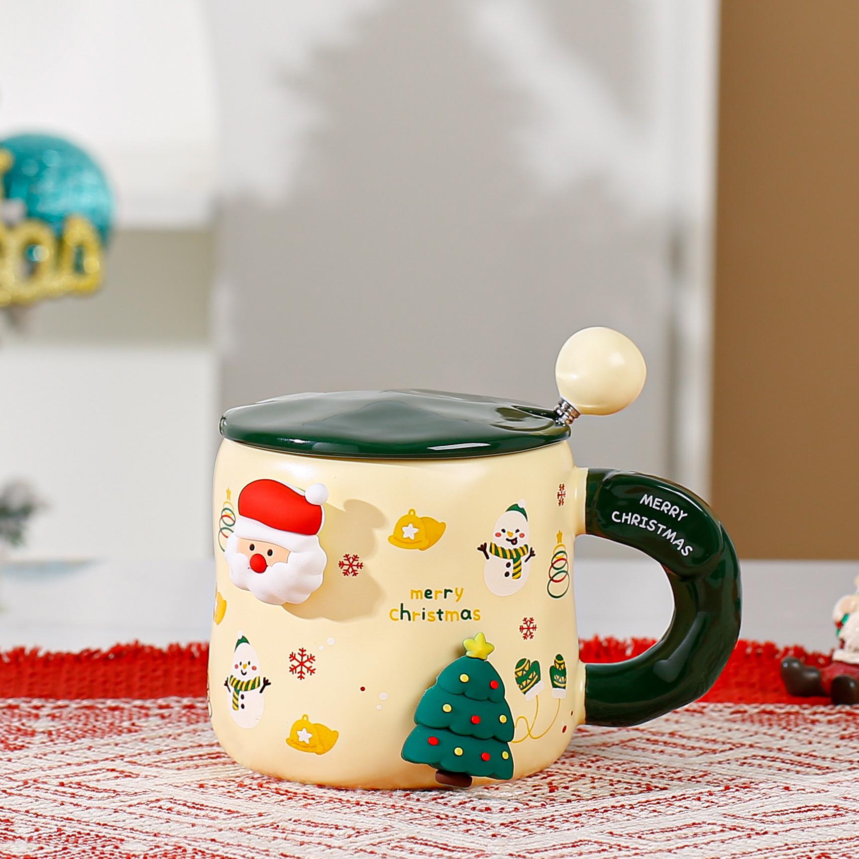 Magnetic Christmas mug Cartoon high-value cup Ceramic cup with lid spoon as a gift Couple coffee 400ml
