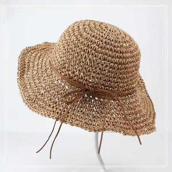 Summer new sun hat women's South Korea Dongdaemun weaving hollowed out after split fork sun protection hat fisherman hat children