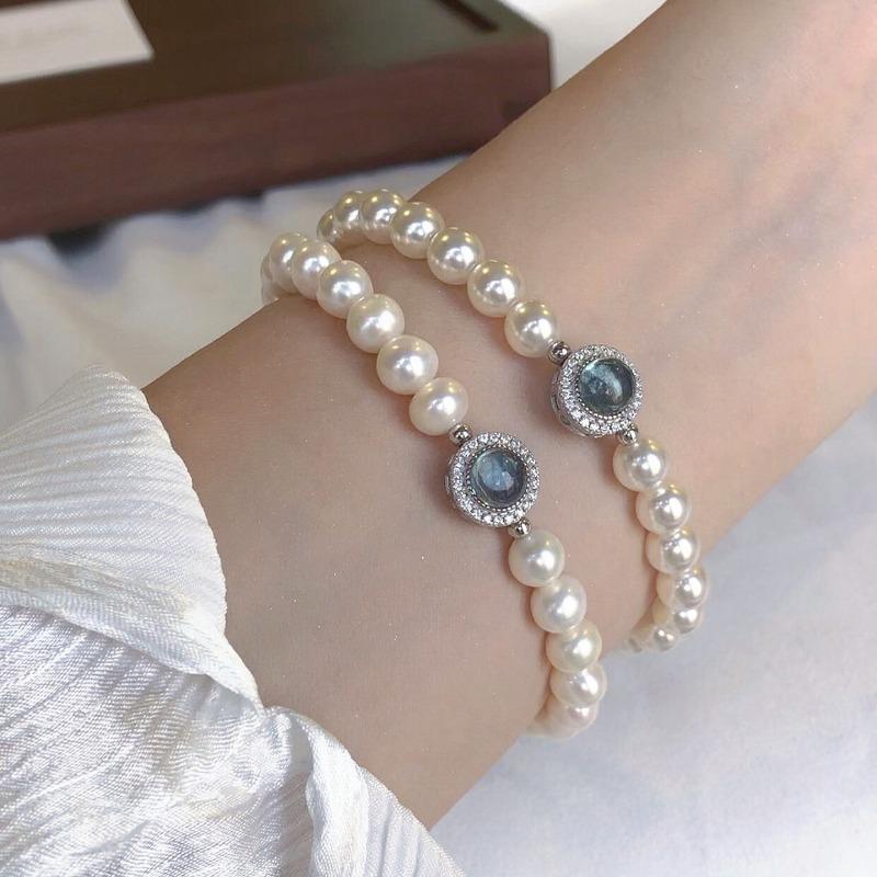 Imitation Pearl Aquamarine Bracelet Female Niche Design Temperament High-end Girlfriend Birthday Gift