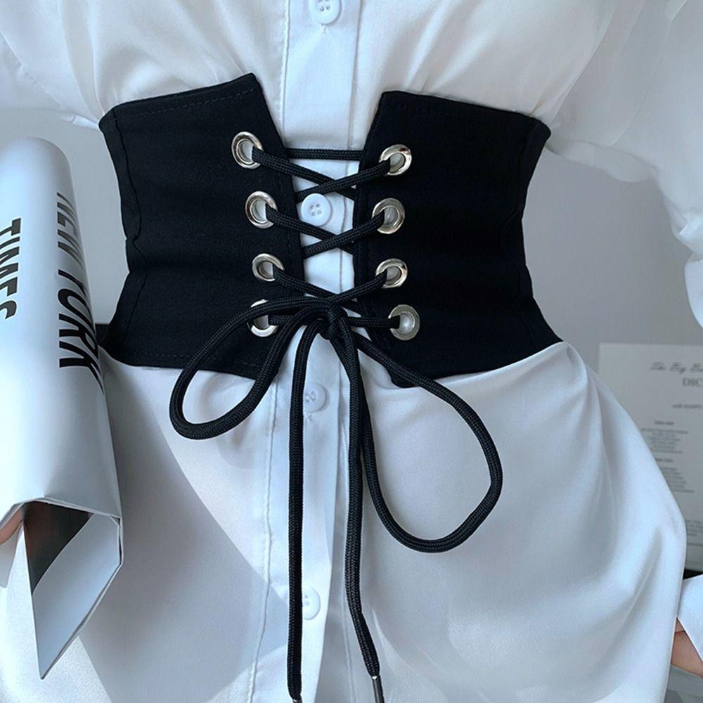 Adjustable Wide Belt PU Leather Waist Corset Punk Elastic Cummerbunds  Girl