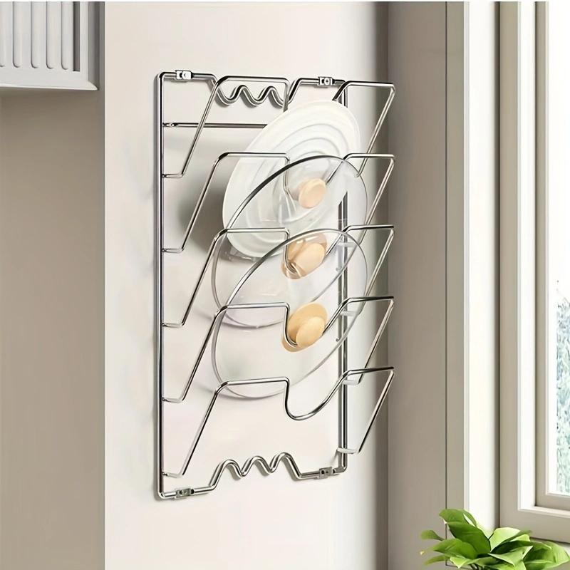 Pot Lid Organizer, Pots and Pans Lid Organizer for Cabinet Door/Wall, No Drilling Adhesive Mounted Rustproof Lid Holder