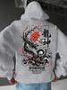 Japanese Dragon God Hoodie, Ukiyo-e Dragon Sakura Art Back Print Pullover Sweatshirt, Unisex Casual Streetwear Long Sleeve Hooded Tops for Men Women