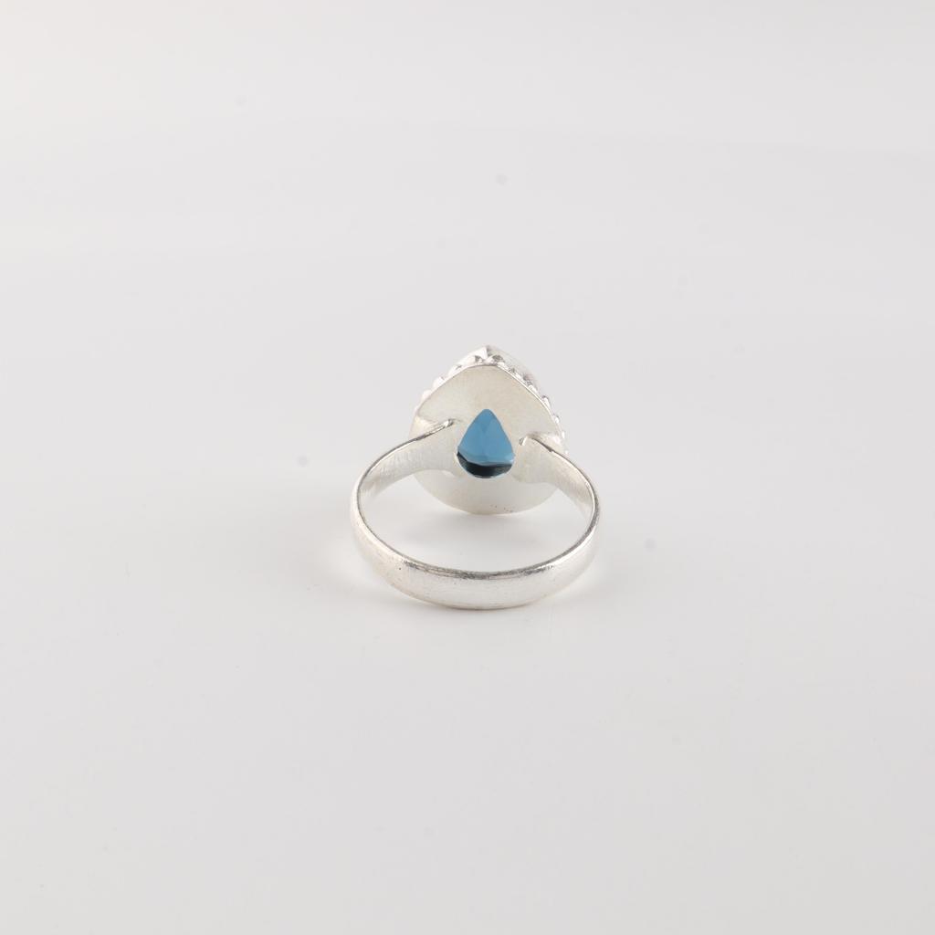 London Blue Topaz Gemstone 925 Sterling Silver Handcrafted Jewelry Designer Wedding Ring For Braid RR-77-7