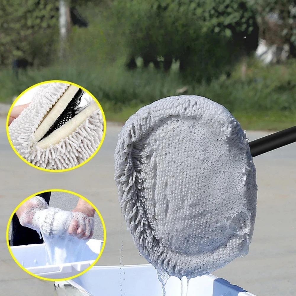 Car Wash Brush with Telescoping Long Handle Soft Chenille Microfiber Mop for Auto Window Cleaning