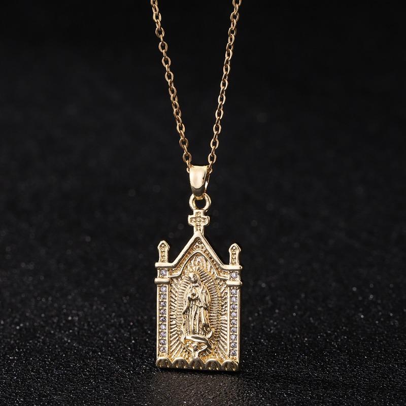 European and American Fashion Micro inlaid Color Zircon Pendant Women's Jewelry Virgin Mary Necklace