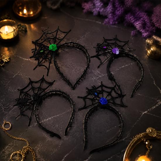 Costume Party Headpiece Halloween Spider Web Headband, Black Lace Choker Collar with Rose, Theme Photo Props Accessory for Women Girls, Gothic