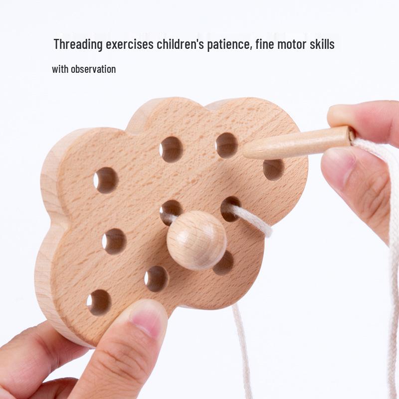 Beech Wood Chewable Stringing Toys for Toddlers - Unpainted Cognitive Puzzle Blocks