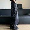 American retro cleanfit washed old jeans men's niche lightning pattern vibe loose wide leg long pants