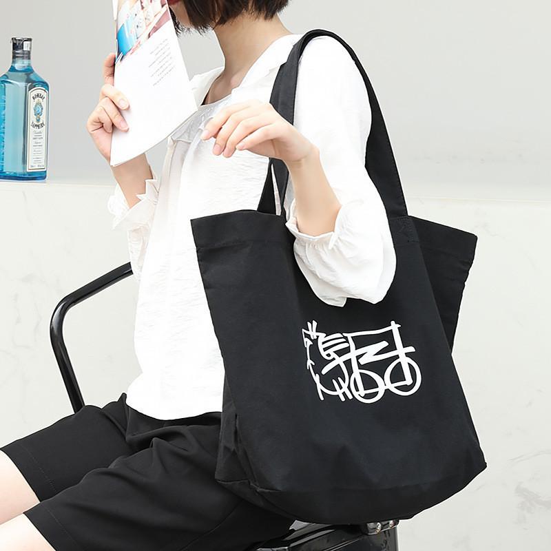 IELGY Korean version of casual canvas women s bag, simple literary Mori handbag, printed pattern shoulder bag чёрный