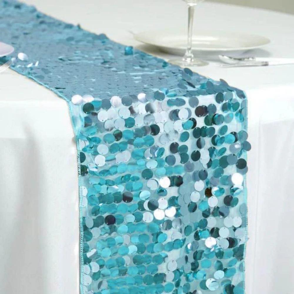 Sparkling Sequins Table Runner Fish Scale Glitters Table Cover Underwater Themed Parties