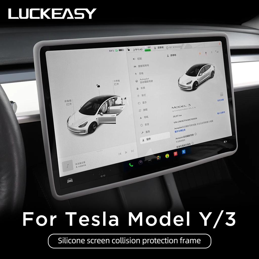 Pro Tesla Model 3 Y Autopříslušenství Centrální ovládání Navigace Obrazovka Silikonový ochranný rám Tvrzená fólie Ochranný kryt