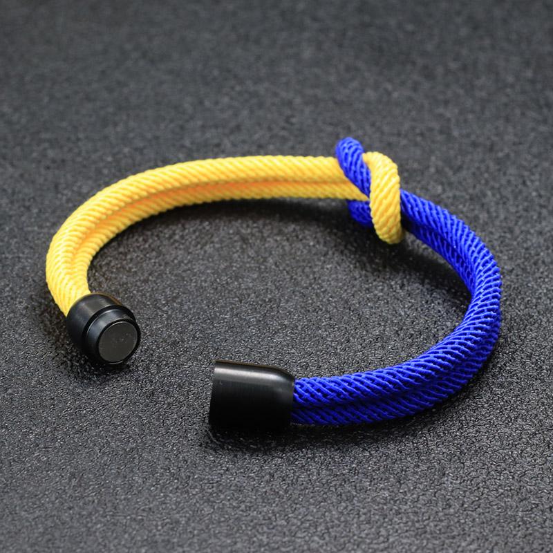 Noter New Colorblock Cord Chain Bracelet Men Stainless Steel Magentic Clasp Yellow Blue Braclet Ukraine Symbol Erkek Bileklik