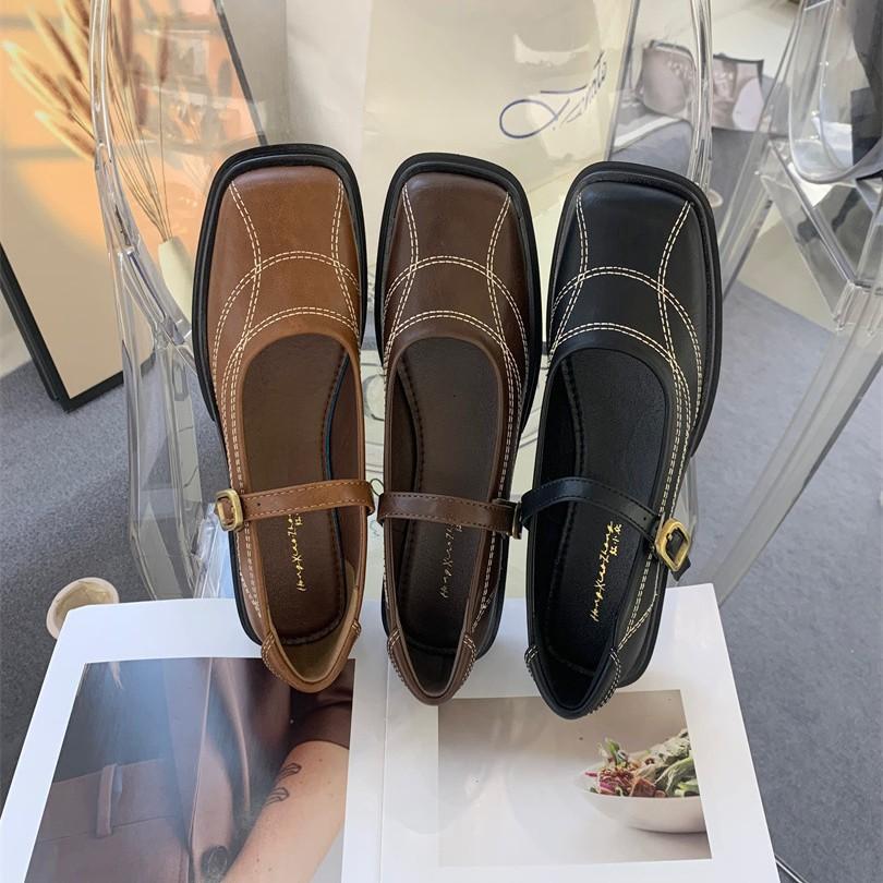 Square head thick heel Mary Jane single shoes women's shoes 2025 spring new versatile college style small leather shoes women
