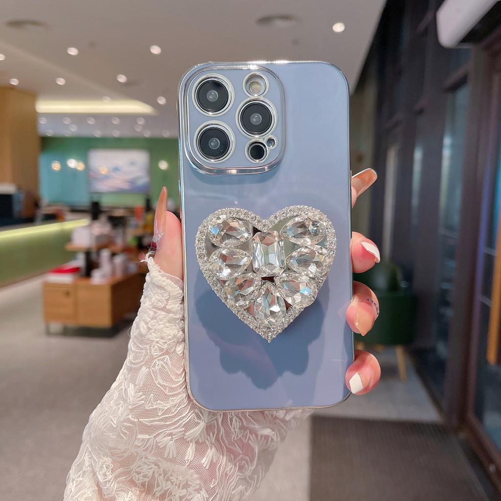 Applicable To IPhone16Promax Mobile Phone Case Love Rhinestone Stand Apple 15/14/13 High-end Sense