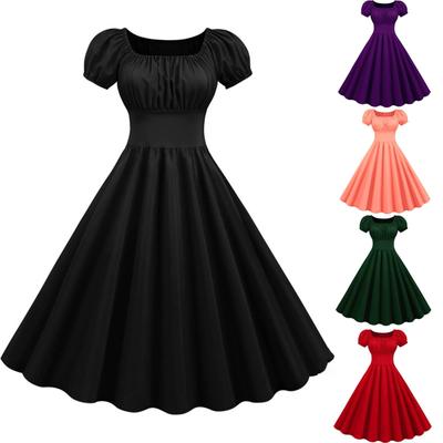 Damska sukienka koktajlowa w stylu retro w stylu retro w stylu rockabilly z krótkimi rękawami w stylu hepburn