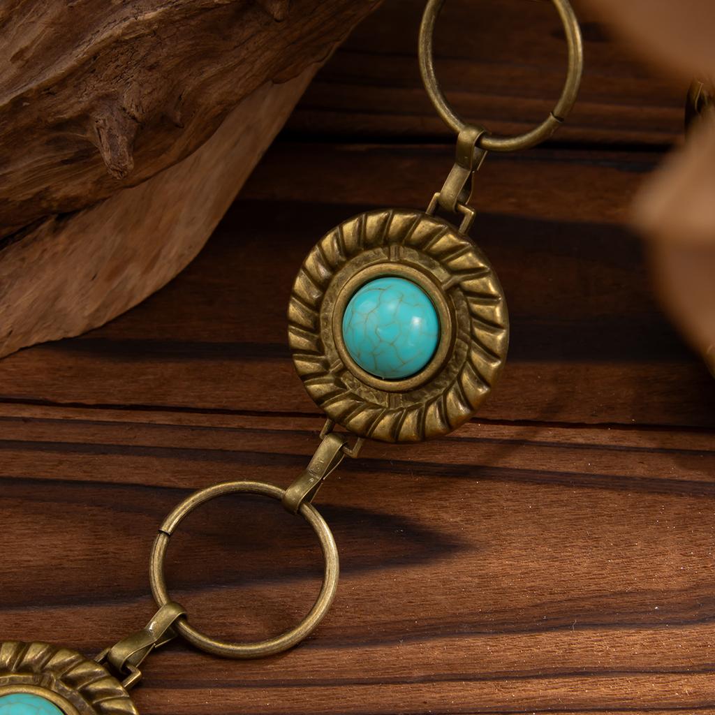 Retro Turquoise Tailleketting voor Dames Boheemse Decoratie Vintage Verstelbare Buik Tailleketting Geschikt voor Rokken Jurk Sieraden Cadeau