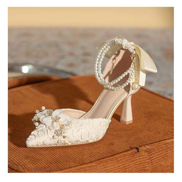 

Французький стиль казки Перлинний ремінець Високі підбори - Елегантні Туфлі Принцеси для Весілля Жіночі 34
