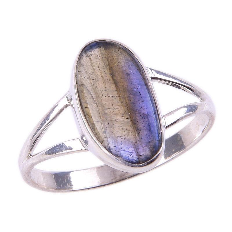 Pierre gemme naturelle labradorite fait main argent sterling massif 925 bague T.10 j0g90