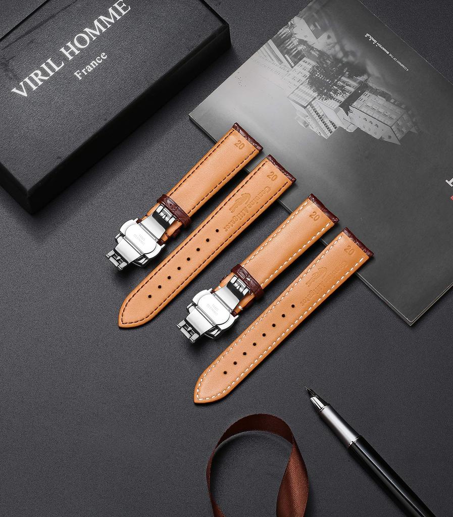 Tristraps Genuine Leather Band Replacement Crocodile Watch Strap Replacement [Triton] Crocodile/Cowhide D-Buckle 12mm-24mm Strap/Waterproof/Sweatproof