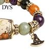 Adjustable Alloy Wristband Halloween Stretch Beaded Bracelet with Gift Box, Black Cat Pumpkin Ghost Stylish Wrist Accessory for Parties Crow