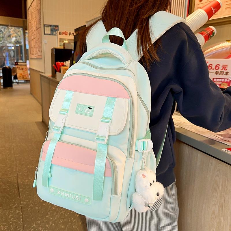 Children's schoolbag, primary school students and girls junior high school color matching, high-value dirt-resistant backpack, fashionable backpack.