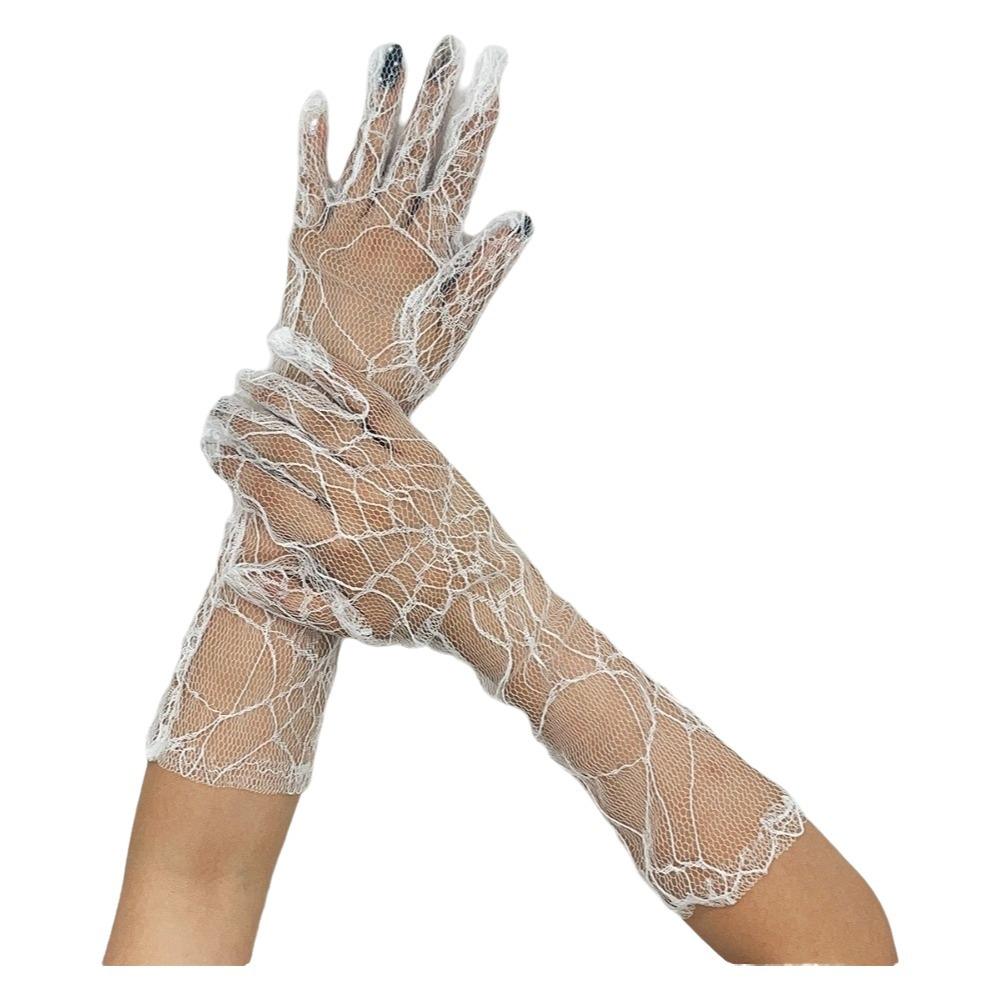 Elegant Solid Color Spider Web Gloves Transparent Gauze Women Driving Gloves Dark Series Mesh Long Mittens Girls