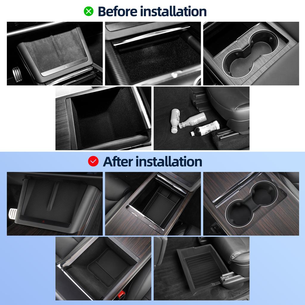 For Tesla Model X Under Seat Storage Box Center Console Wireless Charging Pad Armrest Storage Pad Organizer Tray Accessories 8Pc