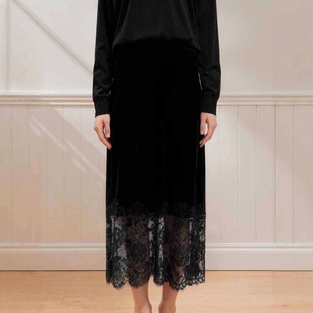European and American elegant golden velvet splicing lace high-waisted skirt autumn and winter long hip-wrapped split one-step skirt