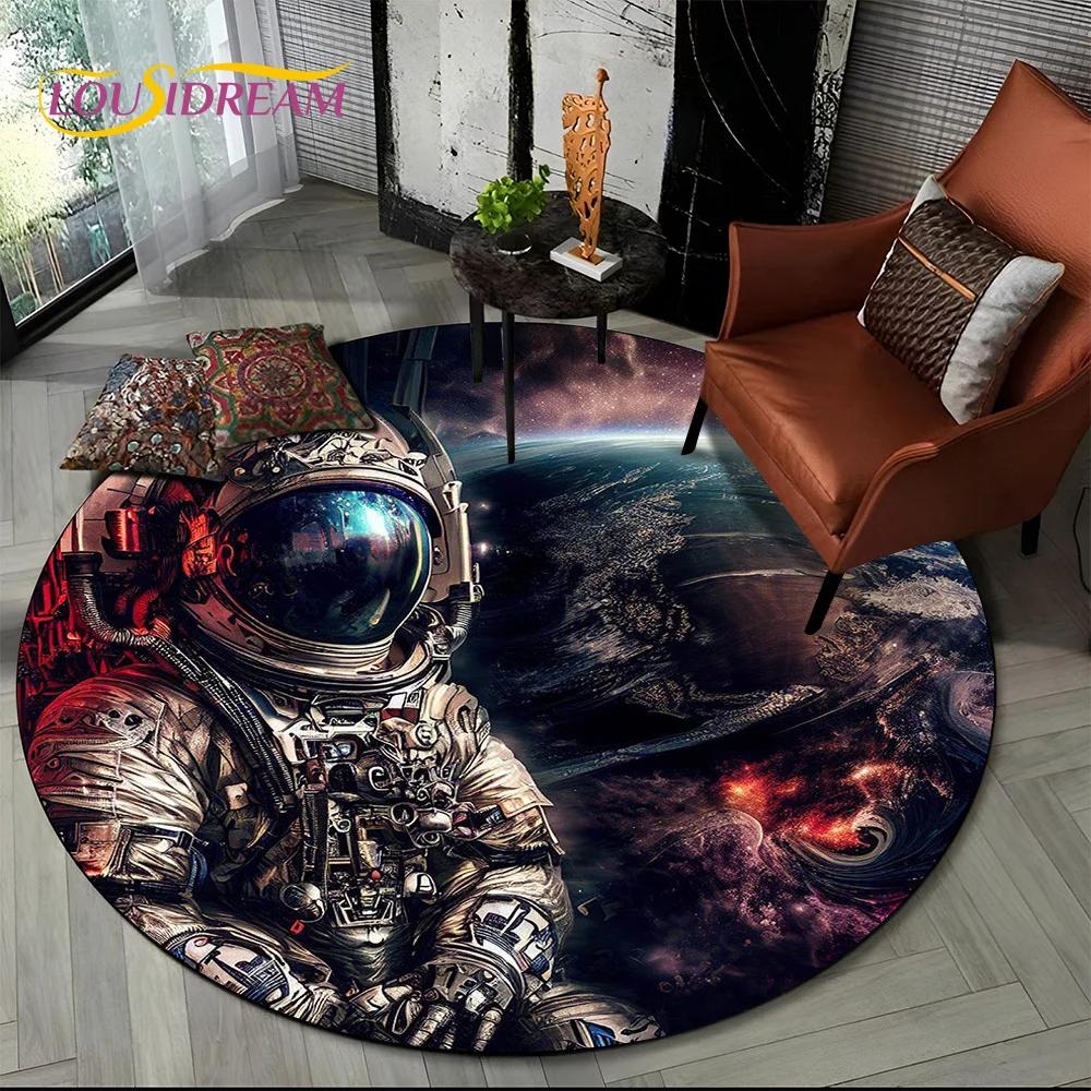 Ковер-круг мультяшный космонавт Вселенная 3D Космос для гостиной спальни детской комнаты, коврик для питомцев нескользящий Diameter 60cm