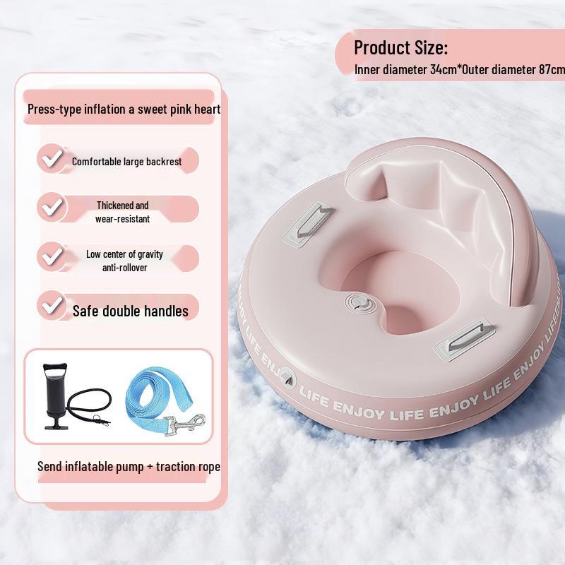 Durable Inflatable Snow Tube with Backrest & Handles - Wear-Resistant & Explosion-Proof Design