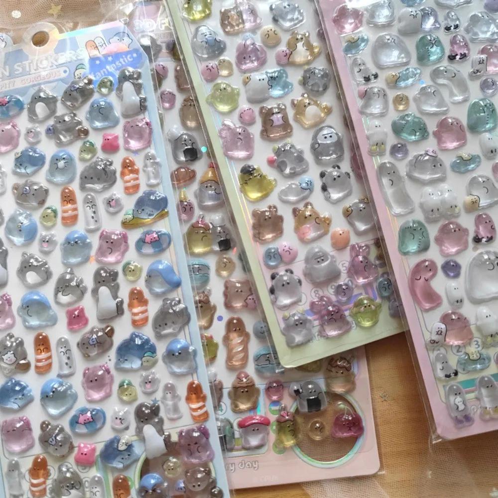 Kids 3D Cartoon Ghost Stickers, 4pc Set for Phone & Laptop Decoration, Cute & Soft Anime Style