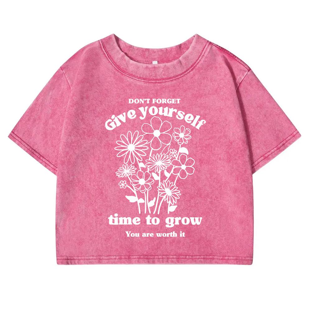 

Don T Forget Give Yourself Time To Grow Word Washed T Shirt Female Cotton Clothes Retro Fashion Tee Top Casual T-Shirts M