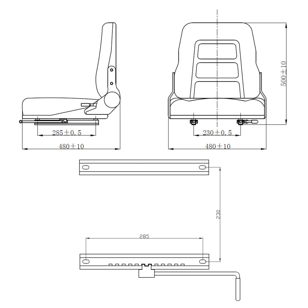 Forklift and Tractor Seat with Adjustable Backrest Black