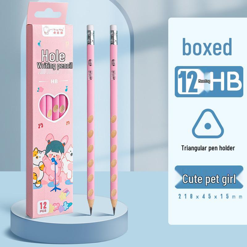 Kaba Bear Cartoon Pencil Set: Thick Triangular Grip, HB & 2B for Beginners Hole Pencil