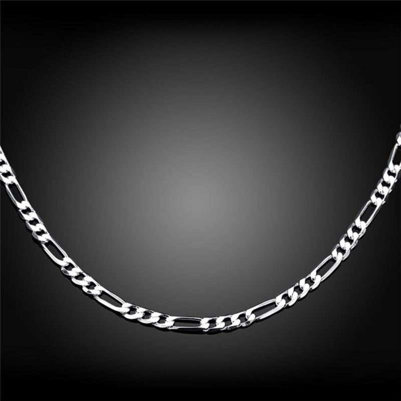 Men's Silver Figaro Chain Necklace Polished Smooth Brims For Comfort Adjustable Lengths 16 18 20 22 24 Inch
