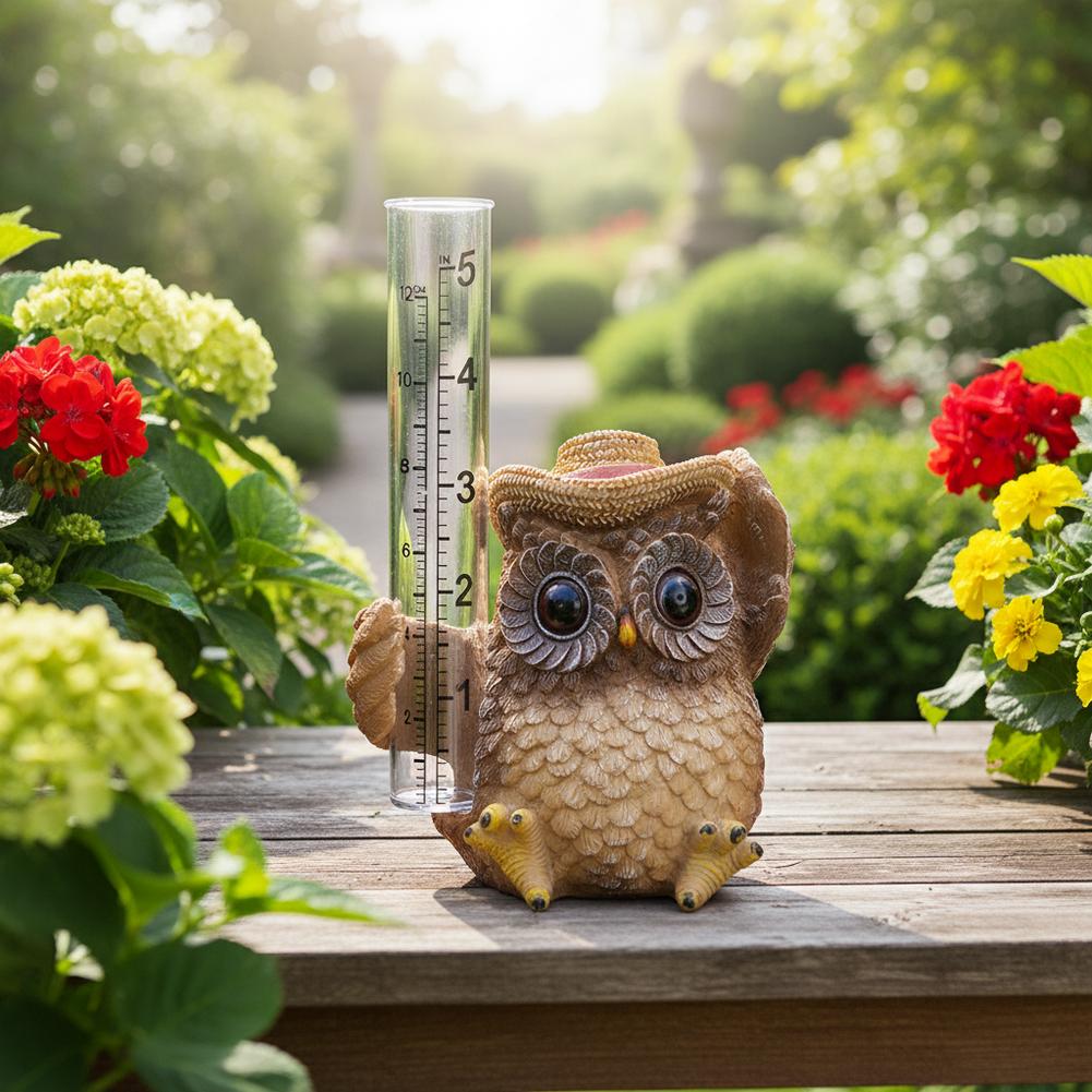 Resin Animal-Shaped Rain Gauge With Tube Creative Resin Rain Gauge Sculpture Outdoor Garden Decorative Ornament